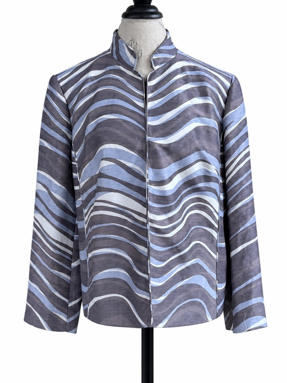 Lafayette 148 NY Linen Silk Abstract Wave Statement Jacket Size 14